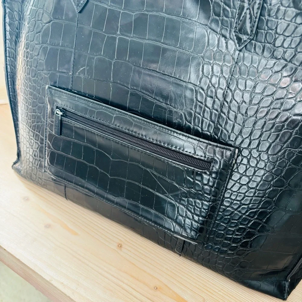 Beis Work Tote‎ Oversized Elegant Black Crocodile-Embossed Tote Bag Women’s